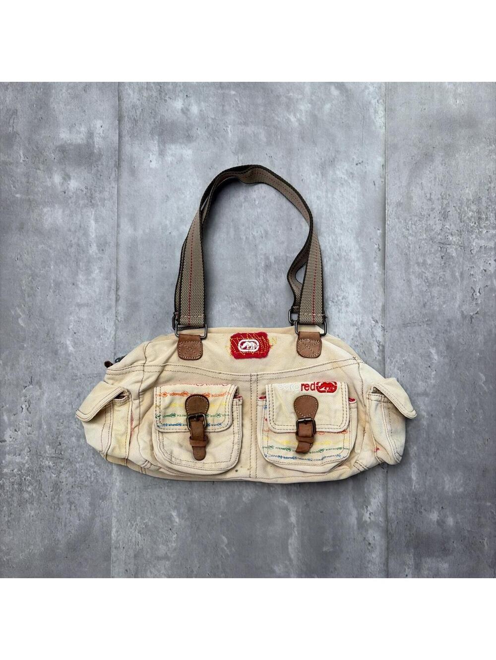 Y2K Beige Ecko Unltd Grunge Distressed Military Cargo Bag
